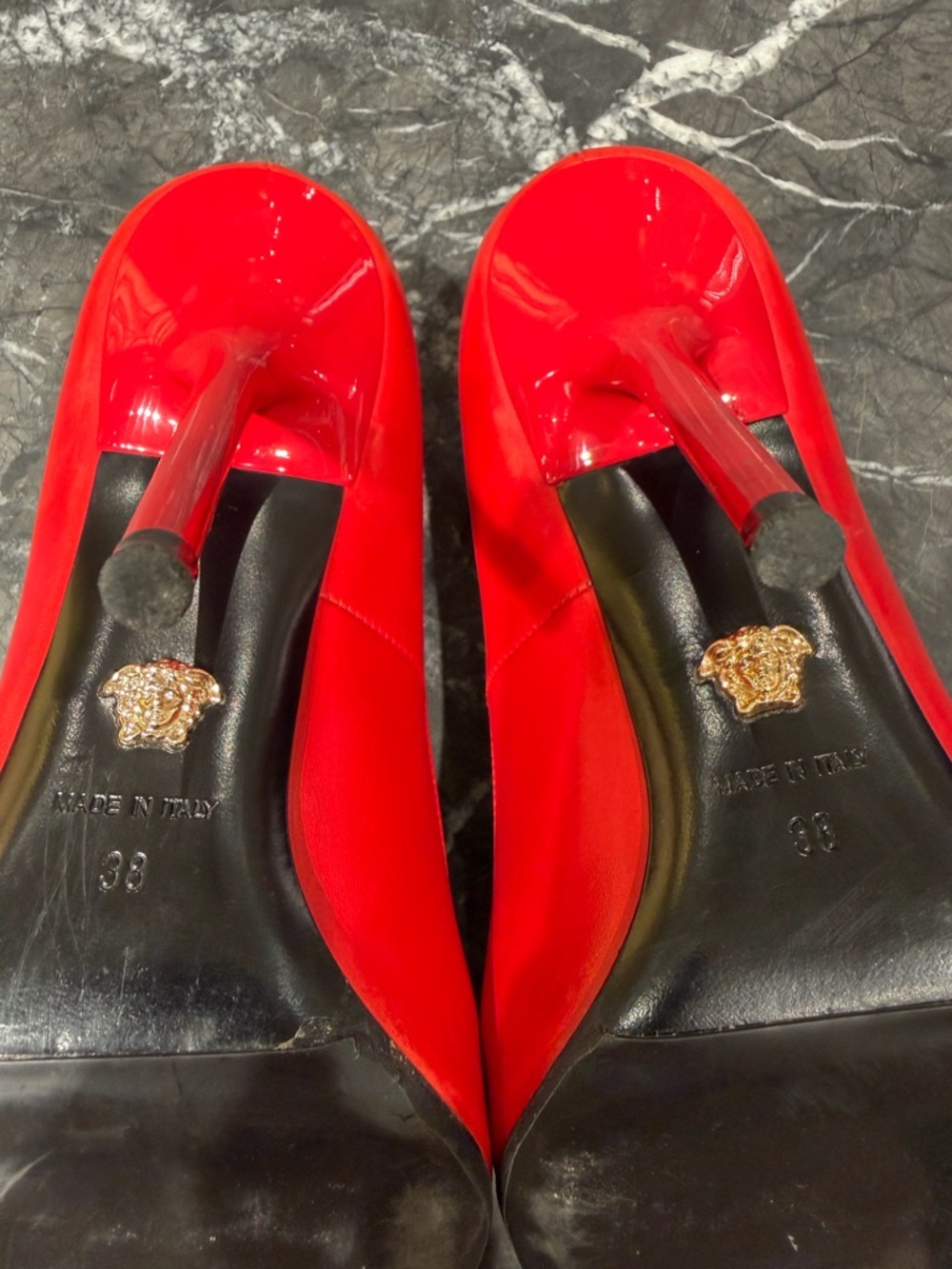 Versace Red Pointed Toe High Heels with Medusa - Picture 9 of 16